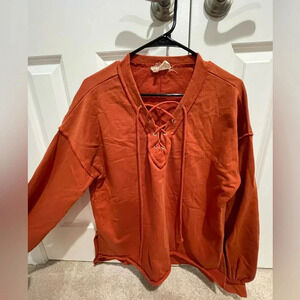 Orange Lace Up Sweatshirt